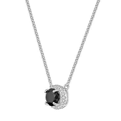 Gemminded Sterling Silver Onyx & Lab-Created White Sapphire Pendant Necklace
