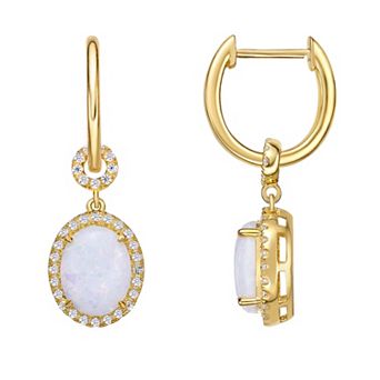 Gemminded 18k Gold Over Sterling Silver Lab-Created Opal & Lab-Created White Sapphire Earrings