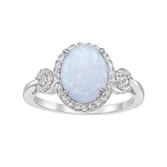 Gemminded Sterling Silver Lab-Created Opal & Lab-Created White Sapphire Ring