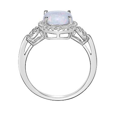 Gemminded Sterling Silver Lab-Created Opal & Lab-Created White Sapphire Ring