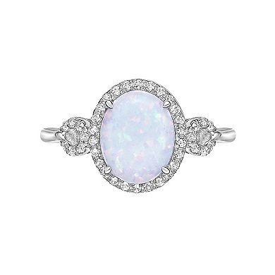 Gemminded Sterling Silver Lab-Created Opal & Lab-Created White Sapphire Ring