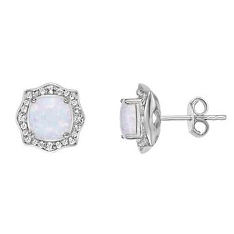 Gemminded Sterling Silver Lab-Created Opal & Lab-Created White Sapphire Earrings