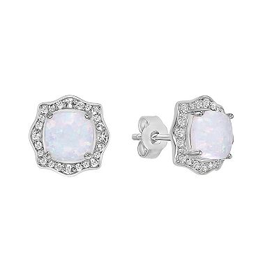 Gemminded Sterling Silver Lab-Created Opal & Lab-Created White Sapphire Earrings