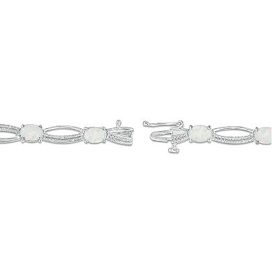 Gemminded Sterling Silver 1/10 Carat T.W. Diamond & Lab-Created Opal Bracelet