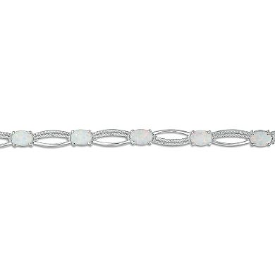 Gemminded Sterling Silver 1/10 Carat T.W. Diamond & Lab-Created Opal Bracelet
