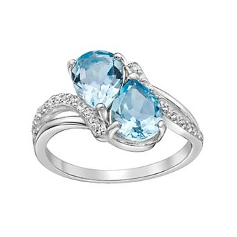 Gemminded Sterling Silver Blue Topaz & White Topaz Ring