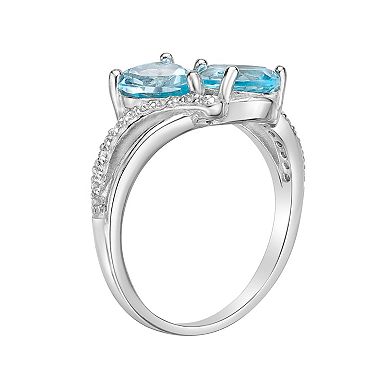 Gemminded Sterling Silver Blue Topaz & White Topaz Ring