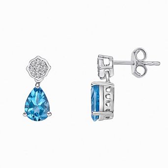 Gemminded Sterling Silver Blue Topaz & White Topaz Earrings