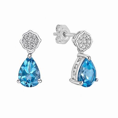 Gemminded Sterling Silver Blue Topaz & White Topaz Earrings