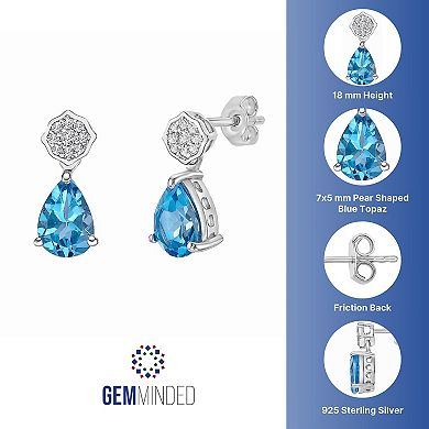 Gemminded Sterling Silver Blue Topaz & White Topaz Earrings