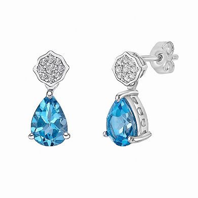 Gemminded Sterling Silver Blue Topaz & White Topaz Earrings