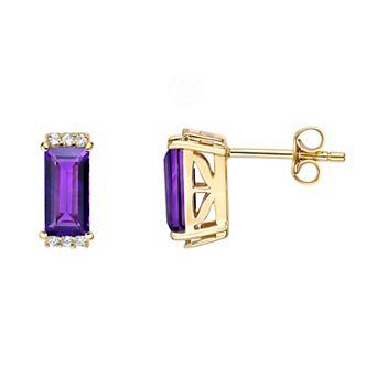 Gemminded 18k Gold Plated Sterling Silver Amethyst and Lab Created White Sapphire Earrings