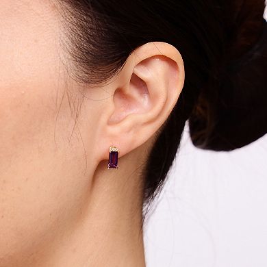 Gemminded 18k Gold Plated Sterling Silver Amethyst and Lab Created White Sapphire Earrings