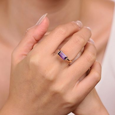 Gemminded 18k Gold Over Sterling Silver Amethyst & Lab-Created White Sapphire Ring