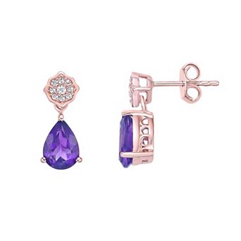 Gemminded 18k Rose Gold Over Sterling Silver Amethyst & White Topaz Earrings