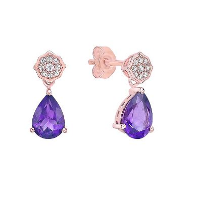 Gemminded 18k Rose Gold Over Sterling Silver Amethyst & White Topaz Earrings