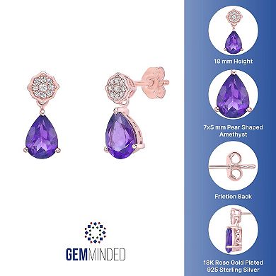 Gemminded 18k Rose Gold Over Sterling Silver Amethyst & White Topaz Earrings