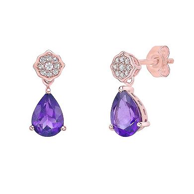 Gemminded 18k Rose Gold Over Sterling Silver Amethyst & White Topaz Earrings