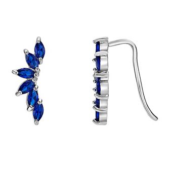 Gemminded Sterling Silver Lab-Created Sapphire Crawler Earrings