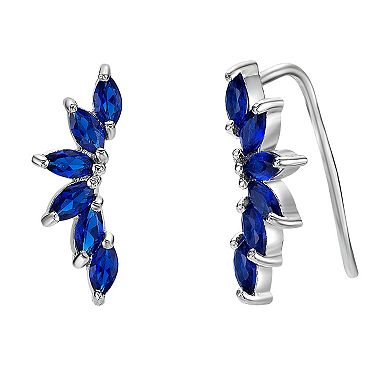 Gemminded Sterling Silver Lab-Created Sapphire Crawler Earrings