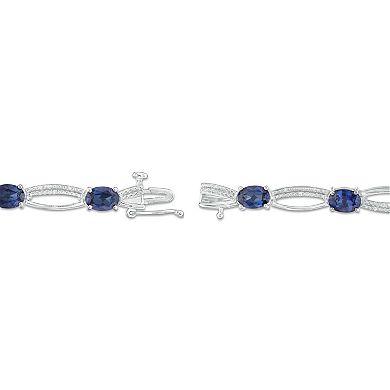Gemminded Sterling Silver 1/10 Carat T.W. Diamond & Lab-Created Sapphire Bracelet