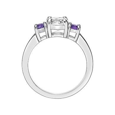 Gemminded Sterling Silver White Topaz & Amethyst Ring