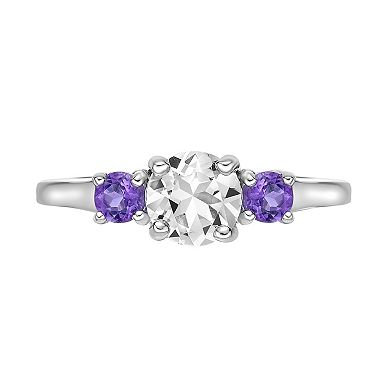 Gemminded Sterling Silver White Topaz & Amethyst Ring
