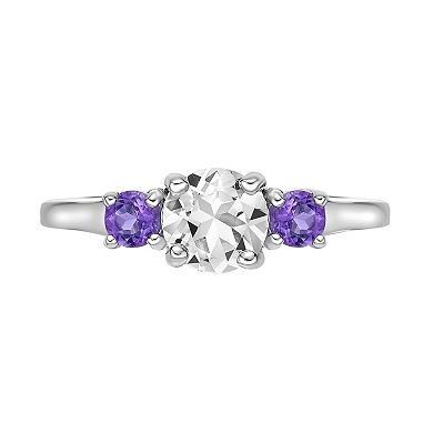 Gemminded Sterling Silver White Topaz & Amethyst Ring