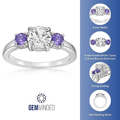 Gemminded Sterling Silver White Topaz & Amethyst Ring