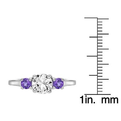 Gemminded Sterling Silver White Topaz & Amethyst Ring