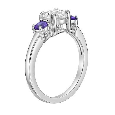 Gemminded Sterling Silver White Topaz & Amethyst Ring