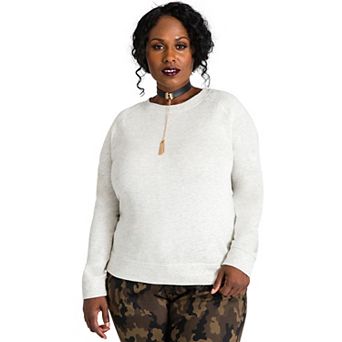 Plus Size Women's Curvy Fit French Terry Open Back Long Sleeve Tops