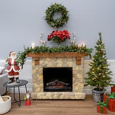 National Tree Company 3-Piece Feel Real Artificial Buzzard Pine Battery-Operated LED 5-ft. Entrance Tree in Pot, 24-in. Wreath & 6-ft. Garland Set