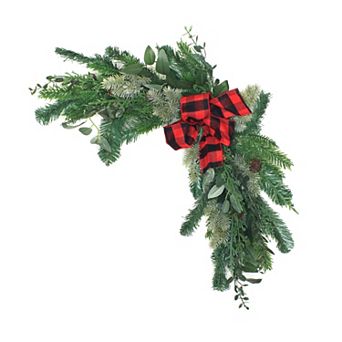 National Tree Company 24 in Mixed Boughs, Leaves, Cones & Bow Corner Swag