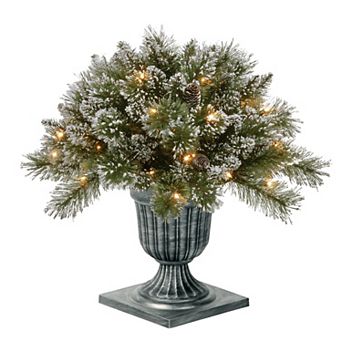 National Tree Company 24 in Glittery Bristle ® Flocked & Lighted Faux Pine Porch Bush
