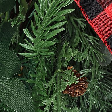 National Tree Company 30-in. Christmas Faux Pine, Faux Leaves, Faux Pinecones & Bow Teardrop Wall Decor