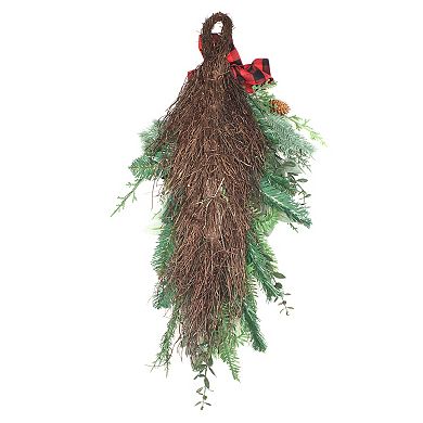 National Tree Company 30-in. Christmas Faux Pine, Faux Leaves, Faux Pinecones & Bow Teardrop Wall Decor