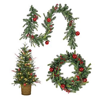 National Tree Company Feel Real® 3 pc Scotch Creek Faux Fir LED Entrance Tree, Wreath, & Garland Set