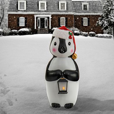National Tree Company 23-in. Penguin Holding Warm White LED Lantern