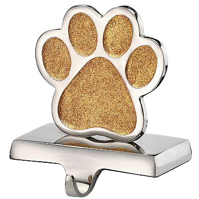 National Tree Company 3-Piece "Joy" Paw Print Silver & Gold Sparkle Stocking Holder Set