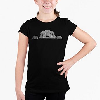 Peeking Dog - Girl's Word Art T-shirt