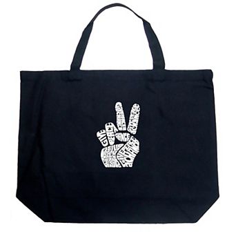 Large Word Art Tote Bag - PEACE FINGERS