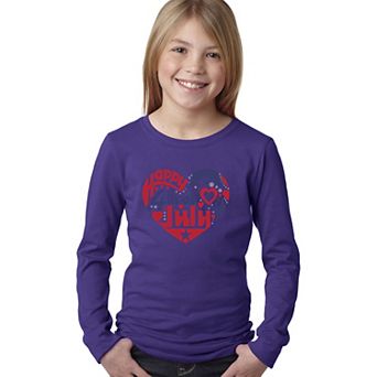 July 4th Heart - Girl's Word Art Long Sleeve