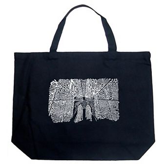 Large Word Art Tote Bag - Brooklyn Bridge
