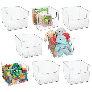 mDesign Plastic Large Home Storage Organizer Bins with Open Front, 8 Pack, Clear