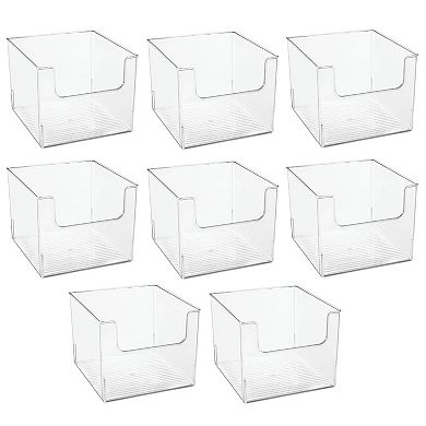 mDesign Plastic Large Home Storage Organizer Bins with Open Front, 8 Pack, Clear