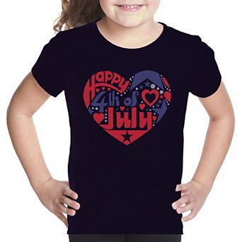 July 4th Heart - Girl's Word Art T-shirt