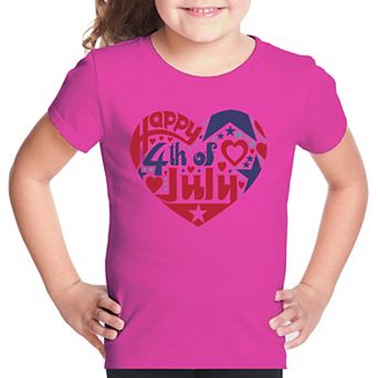 July 4th Heart - Girl's Word Art T-shirt