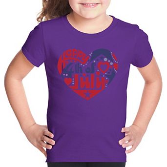 July 4th Heart - Girl's Word Art T-shirt