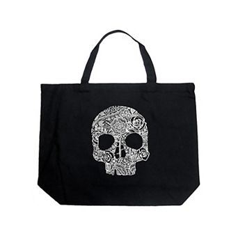 Large Word Art Tote Bag - Flower Skull